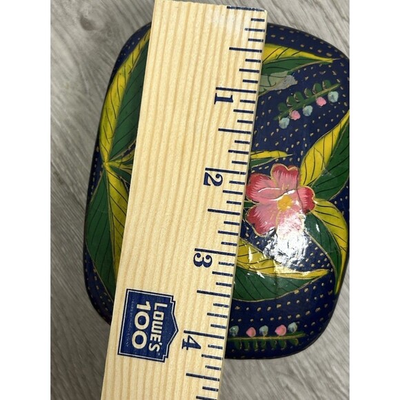 Vintage India Hand Painted Lacquered Paper Mache Lidded Trinket Box Blue Floral - Picture 12 of 12